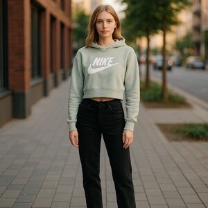 Nike Turquoise Cropped Hoodie